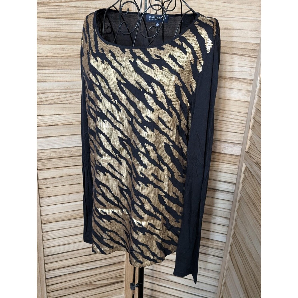 JONES NEW YORK SIGNATURE GOLD SEQUIN TOP SHIRT SWEATER Medium